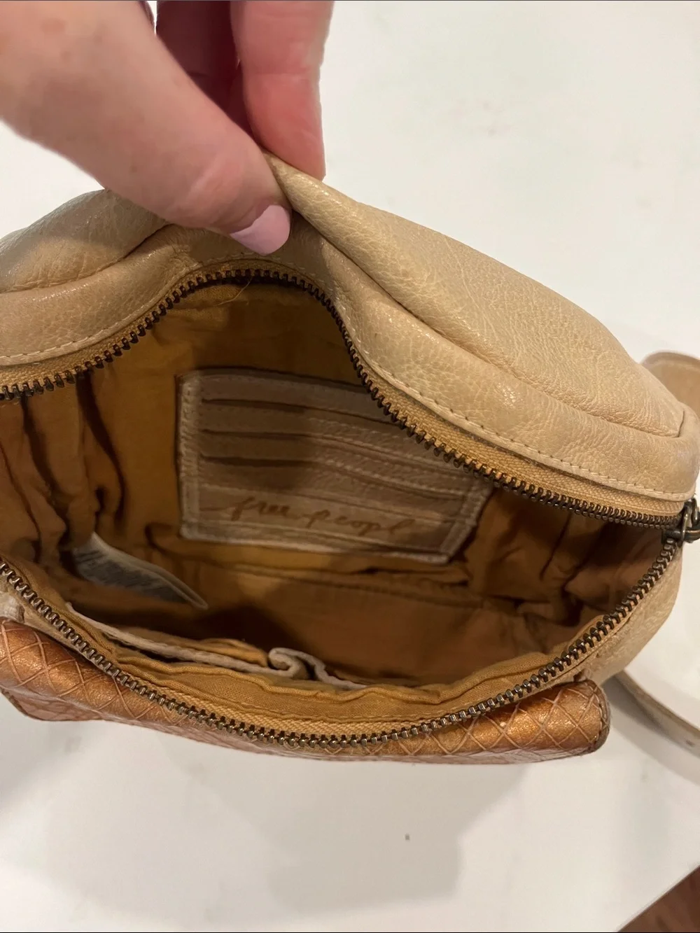 Free People Beige Crossbody Bag with Tan Front Pocket
